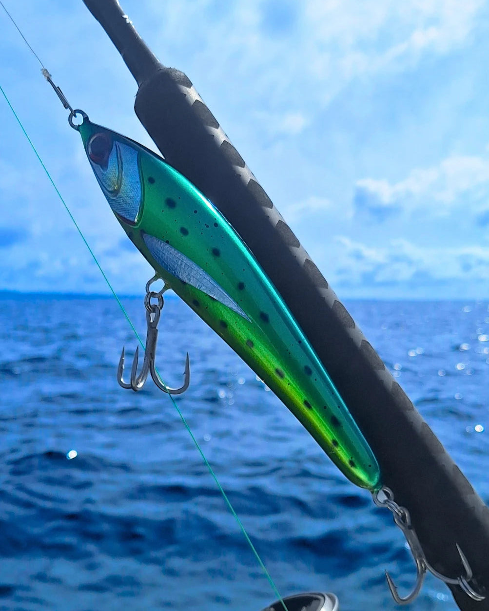Big Mahi mahi colored timber tuna stickbait fishing lure offshore.